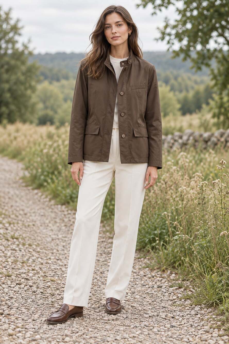 Austin Reed Brown Field Jacket Medium Stand Collar Quiet Luxury